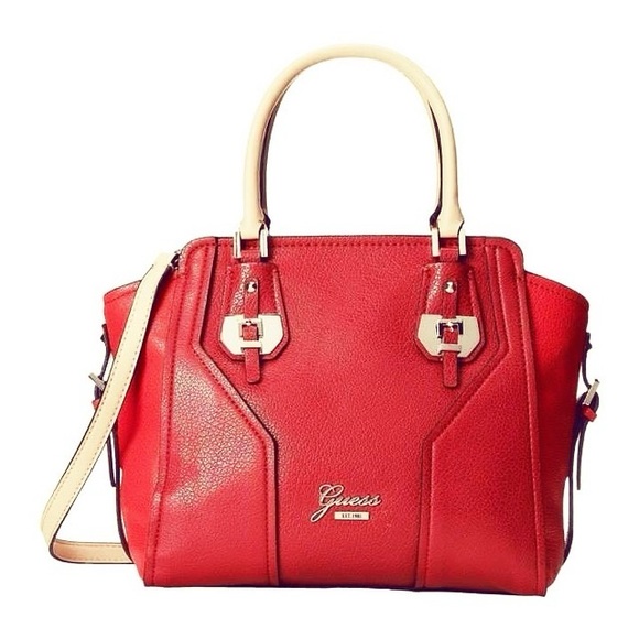 ⭐️HOST PICK⭐️Guess Confidential Satchel— Red & Beige Purse - Picture 1 of 10